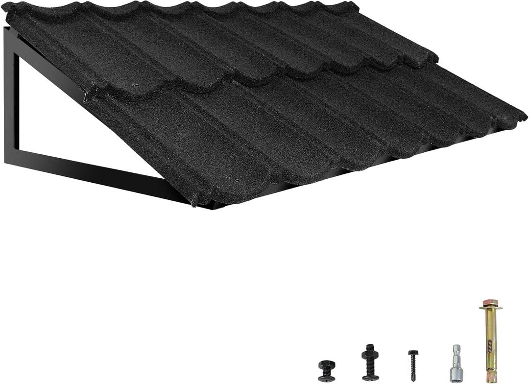 Metal Awning 52" x 31", Fixed Metal Window Awning for Door Entrance with Triangle Steel Frame, Front Door Awnings Canopy Exterior Weather Resistant for Balcony, Window, Porch, Patio, Rain Protection