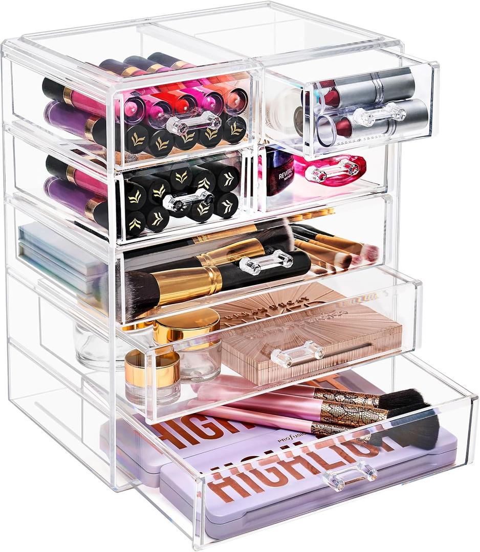 Sorbus Acrylic Makeup Organizer Set, 7-Drawer Vanity & Countertop Cosmetic Storage with Small & Wide Drawers, Clear Makeup Storage for Brushes, Lipsticks, Jewelry  Holiday Gift for Women & Teens