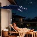 AreShark 9ft Patio Half Umbrellas with Solar Lights, 1/2 LED Half Outdoor Umbrella w/ 20 LED Lights, Lighted Table Wall Umbrella with Crank & 5 Sturdy Ribs for Market, Pool, Deck, Lawn and Garden, Navy