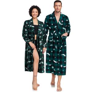 EA'S SECRET Matching Christmas Robes for Couples Plush Fleece Robe Full Length Warm Long Bathrobe Lightweight Spa Robes (XX-Large, A2-mens-Green Plaid Pattern)