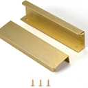 Satanga Edge Finger Tab Pull for cabinets Kitchen Concealed Drawer pulls Aluminum Flat Hidden Back Mount Door Handle for Home 10 Pack Modern Brushed Brass 5" Hole Center Easy Installation