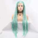 xiweiya Mint Green Braided Wigs Synthetic Blue Green Afro Braids Long Dutch Braids Lace Front Wig Heat Resistant Fiber 180% Density Wig For Women 24inch