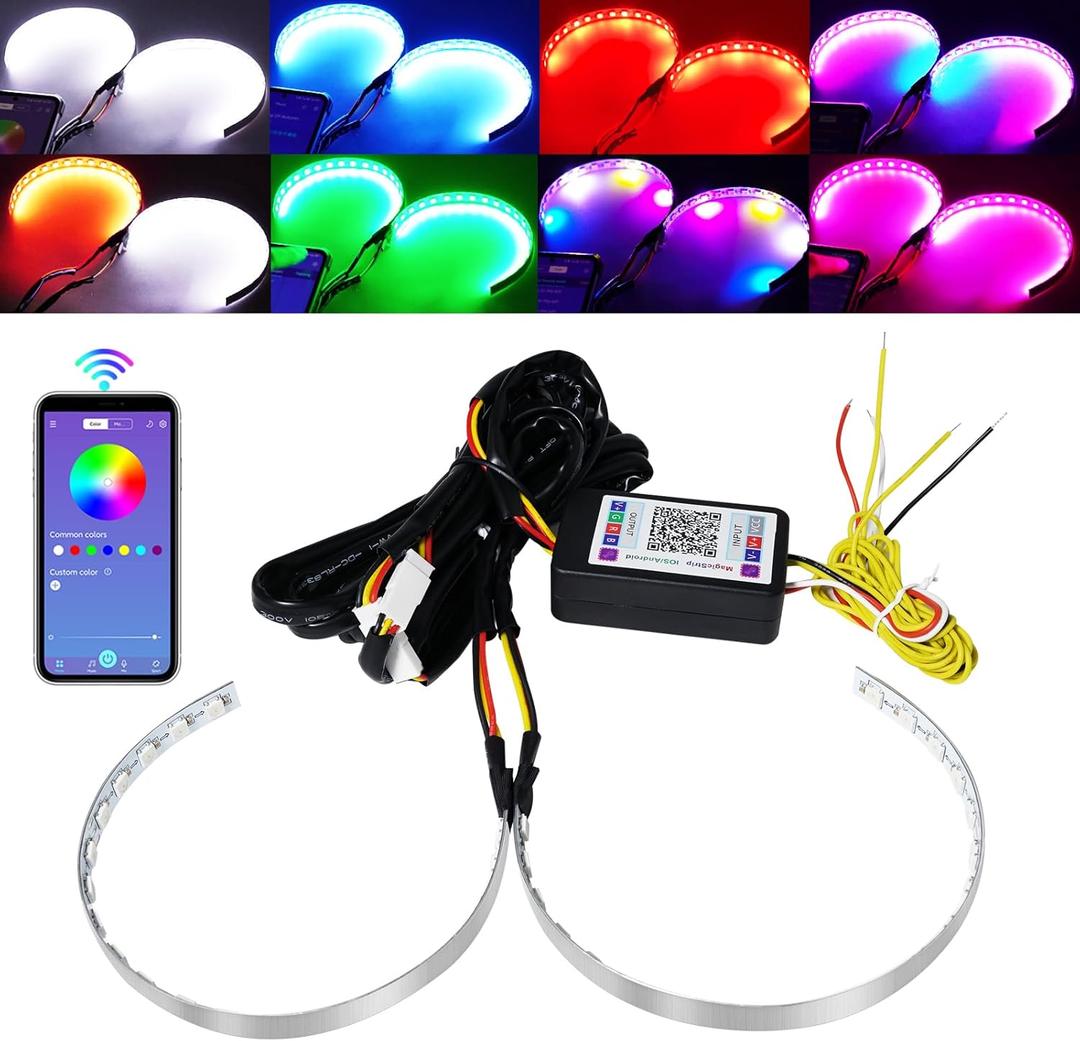 Demon Eye Devil AngelEyes RGB Halo Rings for Car Motorcycle 2.5/2.8/3.0inch Projector Lenses Decorative Light DRL Decorative Driving Turn Signal Light iOS Android APP Bluetooth Control,1Set