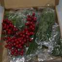 70PCS Artificial Pine Branches Christmas Greenery - Artificial Pine Needles Branches with Red Berry Stems Fake Pine Branches Set for DIY Christmas Tree Wreath Garland Crafts Holiday Home Decoration