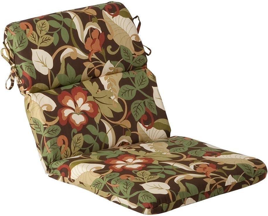 Pillow Perfect Floral Indoor/Outdoor 1 Piece Split Back Round Corner Chair Seat Cushion with Ties, Deep Seat, Weather, and Fade Resistant, 40.5" x 21", Brown/Green Coventry, 1 Count