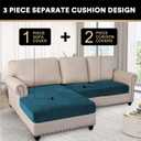 PrinceDeco Sectional Couch Covers 3 Pieces Velvet Sofa Covers L Shape Soft Couch Covers for Sectional Sofa Corner Sofa Cover Couch Cover for Dogs Washable (2 Seater + 1 Chaise,Deep Teal)