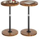 Round Side Table Set of 2, Adjustable-Height Small Drink Table, Pedestal Martini Stand, Weighted Base Cocktail Table Accent Nightstand for Living Room, Bedroom, Bathroom, Office, Walnut