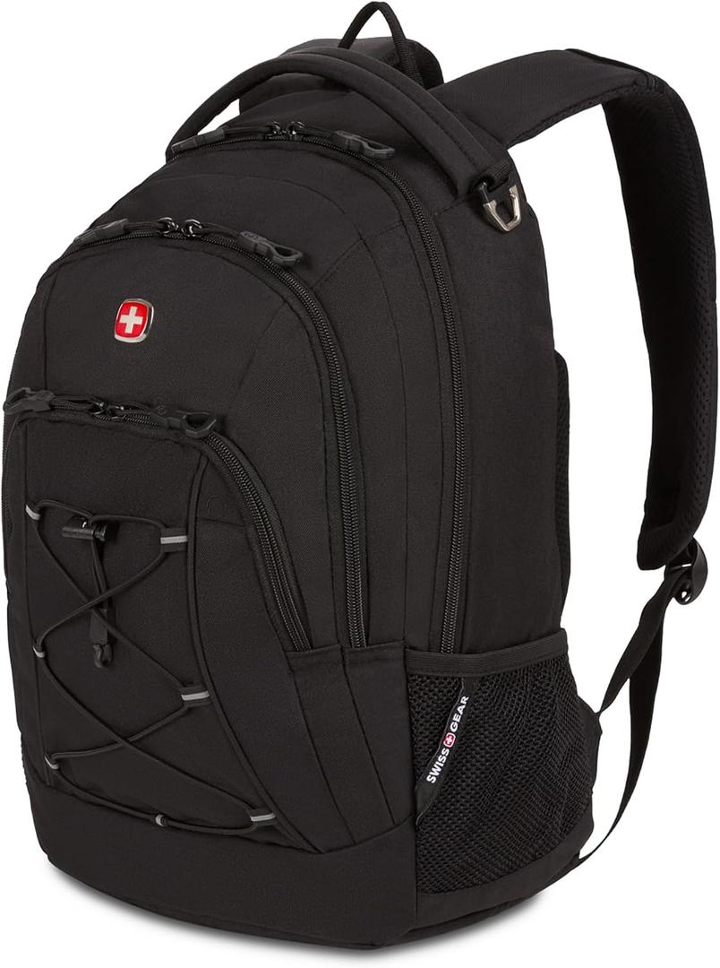 SwissGear 1186 Special Edition 13 Laptop Backpack Black Compact Tech Bag with Reflective Accents Multiple Organizer Pockets with Bungee Cords & D-ring Attachment Point, 17-inch