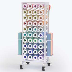 Mobile Vinyl Roll Holder Cart - 40 Compartments Vinyl Storage Organizer with 6 Hooks & Extra Paper Roll Organizer Tray on 2 Side, Cricut Vinyl Storage Rack Gifts Wrapping Paper Holder for Craft Room
