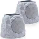 2-Pack Rock Speakers Outdoor Water-Resistant IP44, Multi-Sync Up to 100 Speakers, Solar-Powered Rock Speaker with Light for Patio Garden Party Pool Deck Yard Outside