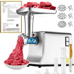 5.0 Upgrade Electric Meat Grinder 3500W Super MotorSGS Certified SUS304 Blade & Plate3-Second Fast Meat Grinding, Perfect For Meat Grinders For Home Use (SILVER)