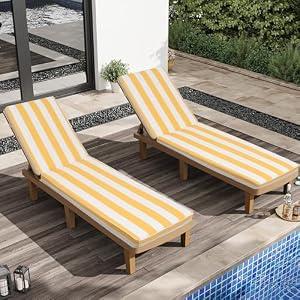 Only choice 2 Pcs Set Outdoor Lounge Chair Cushions Patio Chaise Lounge Chair Cushion Replacement Cushions Furniture Seat Cushions (Yellow White Striped) 74x21x2.7