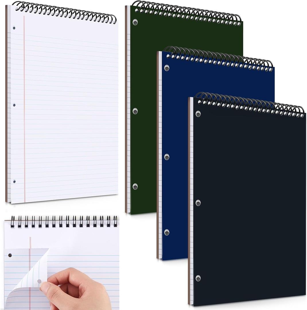 MotiMind 3 Pack 8.5" x 11" Top Spiral Notebook with 3 Hole Punched White Legal Pads College Ruled Notepad 50 Sheets Hard Cardboard Paper Wirebound Notepad for Office School Business