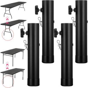 4 Pack Heavy Duty Adjustable Table Risers, 2 Levels/Heights Folding Table Leg Extenders Durable Steel Desk Leg Extensions Furniture Leg Lifts for Straight Bent Legs, Raise 3.6in/5.23in