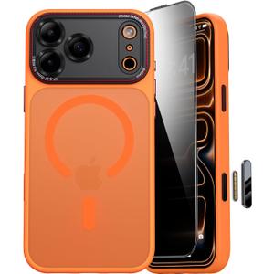 JUESHITUO Magnetic for iPhone 17 Pro Case: Upgraded [Full Camera Protection], with [1X Privacy Screen Protector] [Camera Button], 6.3" Case for iPhone 17 Pro, Orange