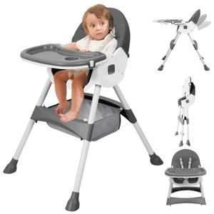 Baby High Chair, 6 in 1 Convertible High Chairs for Babies and Toddlers with 5-Point Safety Harness,Foldable High Chair for Space-Saving, Adjustable Dining Tray,Backrest & Height,Easy to Clean Surface (grey)