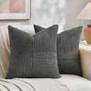 Fancy Homi 2 Packs Dark Gray Decorative Throw Pillow Covers 18x18 Inch for Living Room Couch Sofa, Rustic Farmhouse Boho Home Decor, Soft Corss Corduroy Patchwork Textured Square Cushion Case 45x45 cm