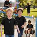 Boys Short Sleeve Shirts | Henley Tees, Oversized, for Kids, Loose, Casual, Summer, Button, Basic Tops, Classic, Cute, Size 5-6 Years (Black)