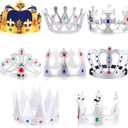 Yingzhao 8 Pcs Royal King Crown for Kid Plastic Queen Prince Princess Crown Jeweled Costume Accessory for Adult Boy Girl (Silver)