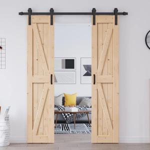 EaseLife 36in x 84in (Double 18in84in Door) Barn Door with 6.6FT Sliding Door Hardware & Handle Included,DIY Assemblely,Easy Install,Apply to Interior Rooms & Storage Closet,K-Frame