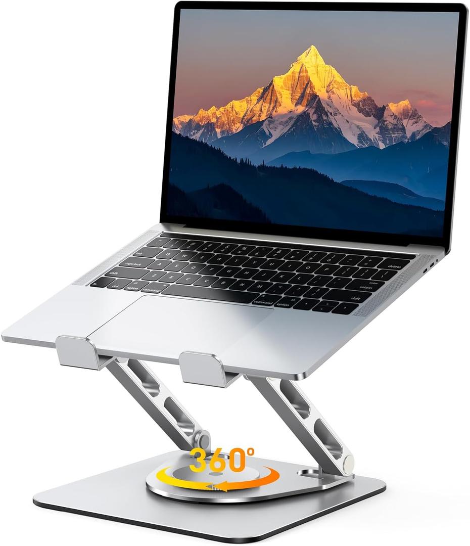 360 Rotatable Laptop Stand for Desk Adjustable Height, Ergonomic Laptop Riser Holder with Dual-bar Support, Portable Computer Notebook Stand for MacBook Air Pro, Dell XPS, HP (10-16")