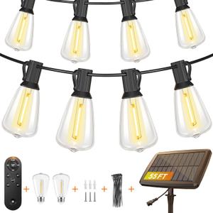 BLIATLUS 55FT Solar String Lights Outdoor Waterproof with Remote Control 15+2 Shatterproof LED ST38 Bulbs for Porch Garden Market Bistro Patio Backyard Fence