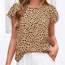 Zenlonr Womens Short Ruffle Sleeve Tops, 2026 Crewneck Leopard Shirts,Summer Casual Blouses for Work,Going Out&Daily Wear (Brown, S)