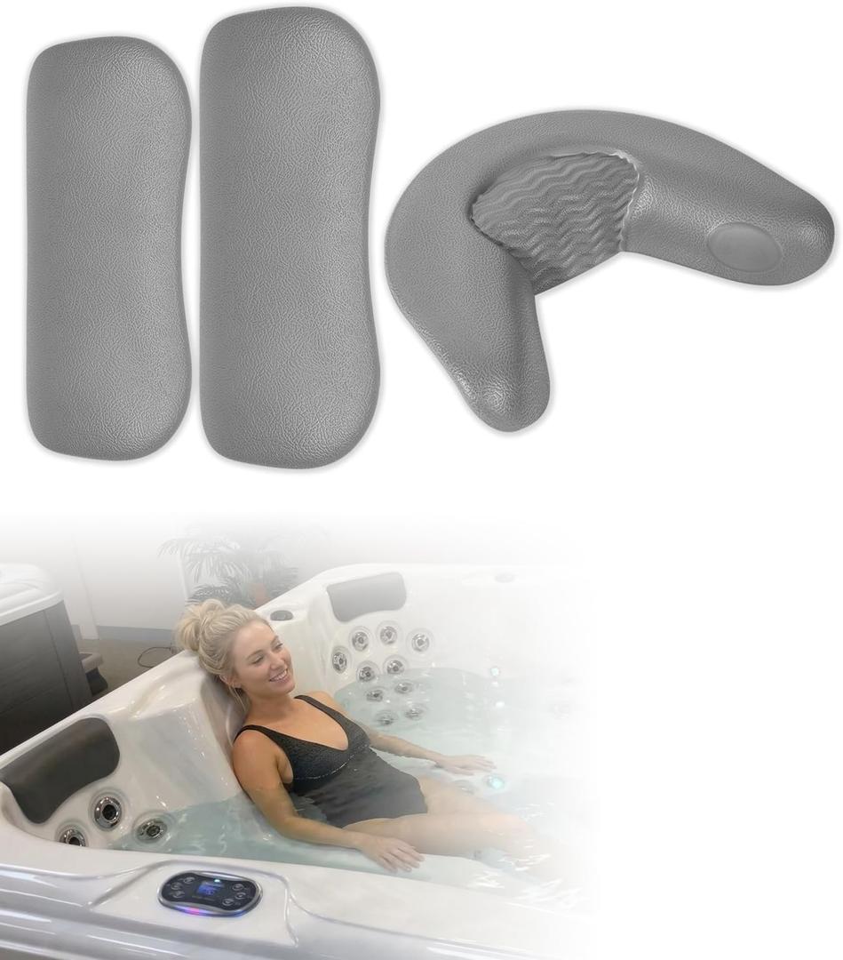 3-Pack Replacement Head Rest Pillows for Artesian, Tropic Seas, South Seas Spas (2018-2025), Non-Absorbent PU Comfort Foam, Rust Free Pins, Tool Free Snap-in Fit for 840LE, 748L, 523L, Tahiti, Maui