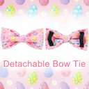 Easter Day Dog Collar with Bow, UP URARA PUP Easter Eggs Adjustable Pet Collar Bowtie with Metal Buckle, Colorful Eggs Cotton Dog Collars for Small Medium Large Dogs, M