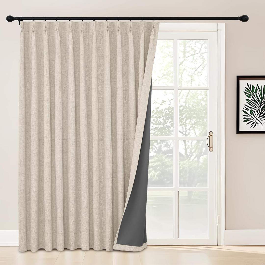 StangH Full Blackout Linen Curtains 84 inches Long, Extra Wide Pinch Pleated Living Room Darkening Drape Neutral Boho Energy Saving Sliding Door for Home Office, W72 x L84, 1 Panel