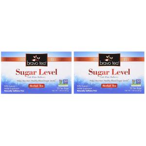 Bravo Tea, Sugar Level (Blood Sugar) Herbal Tea, Caffeine Free, 20 Tea Bags (Two Pack) (EXP 09/30/24)