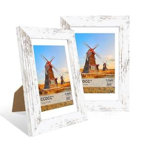ccdcc 4x6 Picture Frame Set of 2, 4 x 6 Wood Photo Frames with Mat for 3.5x5, Rustic Natural Wooden Frame with Real Glass Cover for Wall and Tabletop Display, Distressed White