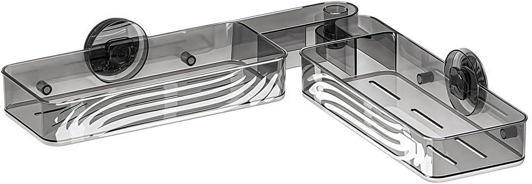 Wall Mounted Corner Shower for Caddy with Suction Cups, Bathroom Organizer Basket for Shampoos and Conditioners, Drainage Holes for Air Circulation, No(Gray)