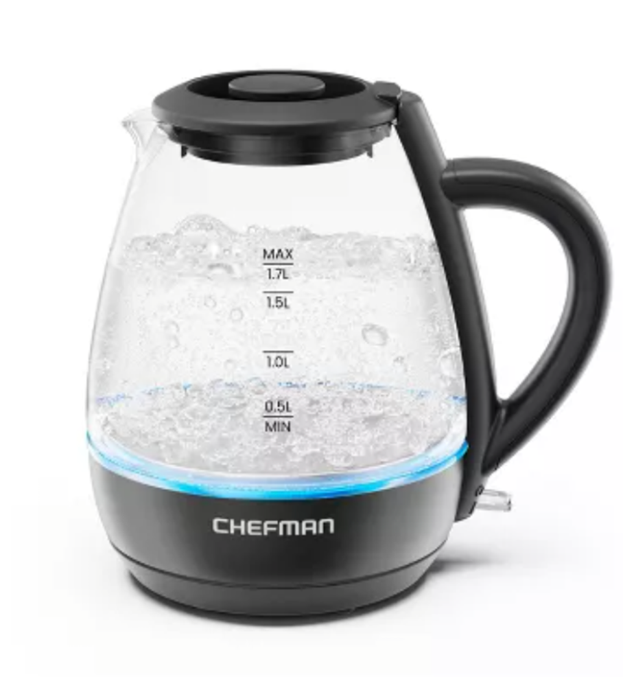 Chefman 1.7-Liter Electric Tea Kettle w/ Borosilicate Glass and Automatic Shutoff - Black
