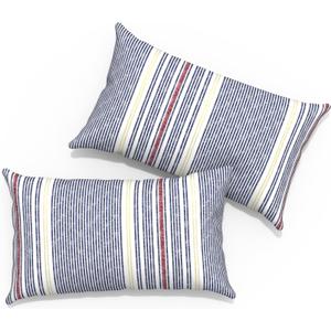 Outdoor Lumbar Pillows 12x20 inch, Rectangle Throw Pillows with Inserts, Decorative Lumbar Cushions for Patio Furniture Garden Couch Home Sofa Office Chair, Pack of 2, Stripe Denim Blue