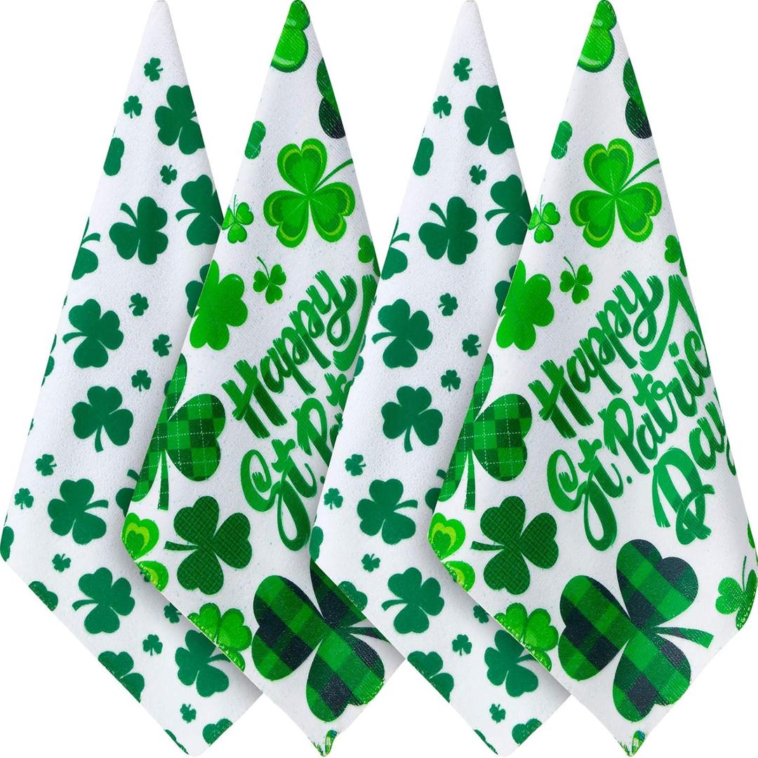 4 Pieces St. Patrick's Day Hand Towels 25 x 15 inch Irish Shamrock Kitchen Towels Bath Towels Dish Towels Bathroom Towel for St Patrick's Day Decoration