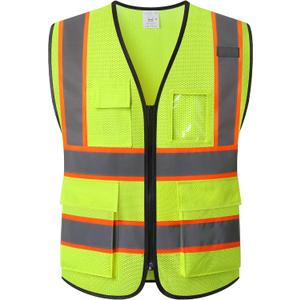 Reflective Mesh Safety Vest for Men Women with 5 Pockets and Zipper Front High Visibility Mesh Vest Hi Vis Construction Work Vest,Meets ANSI/ISEA Standards(EK175-Yellow-XL)
