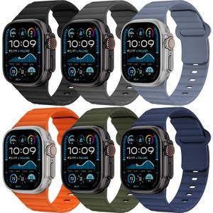 6 Pack Sport Bands for Apple Band 49mm 46mm 45mm 44mm 42mm iWatch Bands for Men Women,Waterproof Silicone Strap Wristband for Apple Watch Series 3 2 1