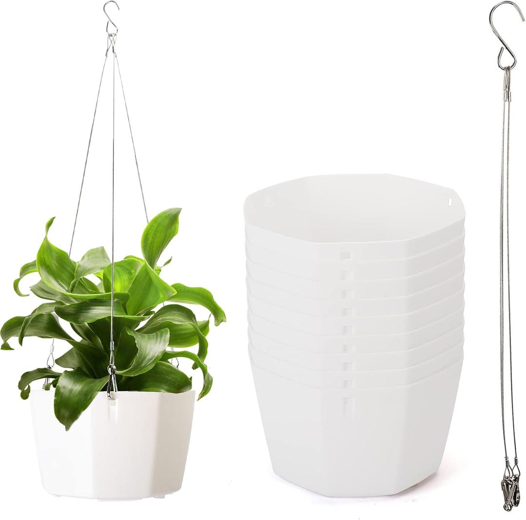 9 Set Self-Watering Hanging Planters, 6" Flower Pots With Drainage Plugs, Water Barrier and Rope, Macrame Planters for Indoor Plants, Boho & Home Decor