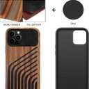 TENDLIN Compatible with iPhone 12 Pro Case/iPhone 12 Case Wood Grain with Carbon Fiber Texture Design Leather Hybrid Slim Cover (Hairline)
