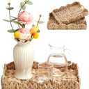 Havawish 2 Pcs Scalloped Edge Rattan Tray Scalloped Wicker Basket for Decoration Serving Tray with Handles Rattan Decorative Scallop Baskets for Table Decor, 2 Sizes