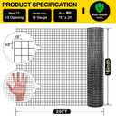 Black Hardware Cloth 16'' x 20' PVC Steel Vinyl Coated 1/2 inch Galvanized Wire Mesh Roll (19 GA) Chicken Wire Fence Roll, for coop Fences,Screen mesh, Rabbit/Snake Fences, Poultry enclosures, etc.
