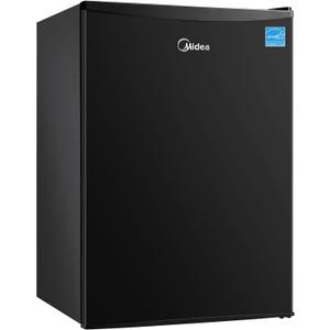Midea MERM26B0ABB Mini Fridge, 2.7 Cu.ft Energy Star Certified Mini Refrigerator, Adjustable Thermostat, Reversible Door, Low Noise for Dorm, Office, Bedroom, Black