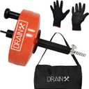 DrainX Power Pro 25-FT Steel Drum Auger Plumbing Snake with Drill Attachment | Use Manually or Powered | Heavy Duty Drain Cleaning Cable with Work Gloves and Storage Bag Included