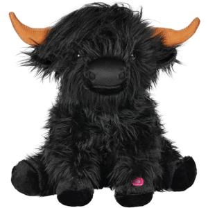Highland Cow Stuffed Animal with Mooing Sound, 9 inch Black Colored, Farm Toy for Boys Girls Gift Decoration (Black)