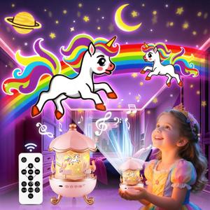 Onefire Night Light for Kids Gifts, 15 Sound Machine Baby Night Light, 15 Films Star Projector for Kids Room Decor, Brightness Unicorn Light Projector for Toddler Girl Toys Toddler Girl Gifts Age 1-5 (Pink)