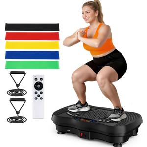 Vibration Plate Exercise Machine, 130 Speeds Home Fitness Vibrating Plate for Lymphatic Drainage Weight Loss, 450 Lbs Capacity Full Body Workout Platform with Resistance Bands Bluetooth for Women Men (Large)