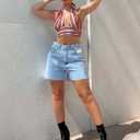 IWD Jean Shorts for Women High Waisted Stretchy Casual Denim Shorts Ripped Frayed Hem Summer Trendy Jorts (Blue), L