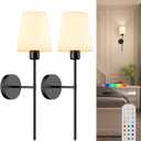 Battery Operated Wall Sconce Set of 2,Rechargeable Wall Lights with Dimmable Detachable Bulbs and Remote,15 Colors Wireless Wall Lamps for Bedroom Living Room Hallway,Black(2 Pack)