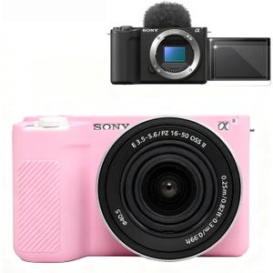 Case for Sony Alpha ZVE10 II Camera Accessories, ZV-E10 II Soft Silicone Protective Case with Screen Protector, Sleeve, Lightweight, Anti-Scratch for Sony ZV E10 II Cover (Pink)
